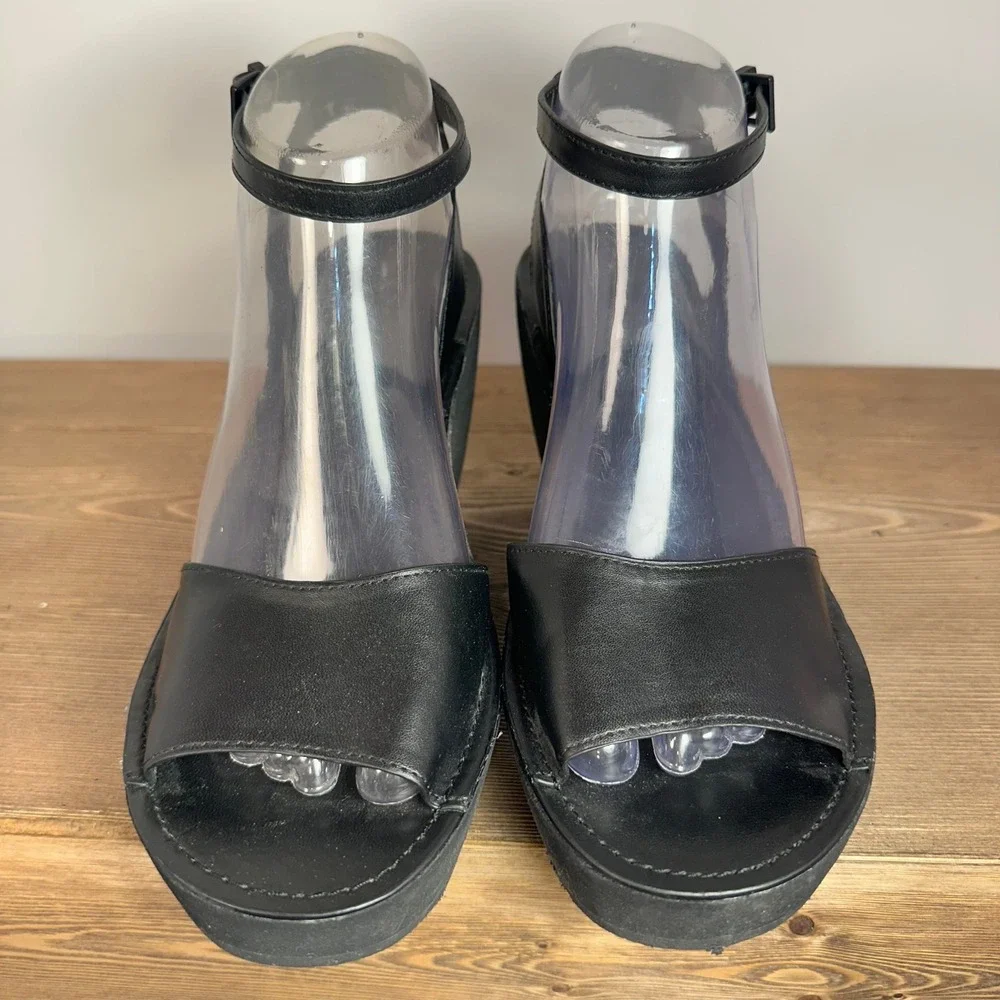 Y2K Platform Wedge Sandals Womens 7.5 Black Scene Emo Mall Goth McBling Clubwear